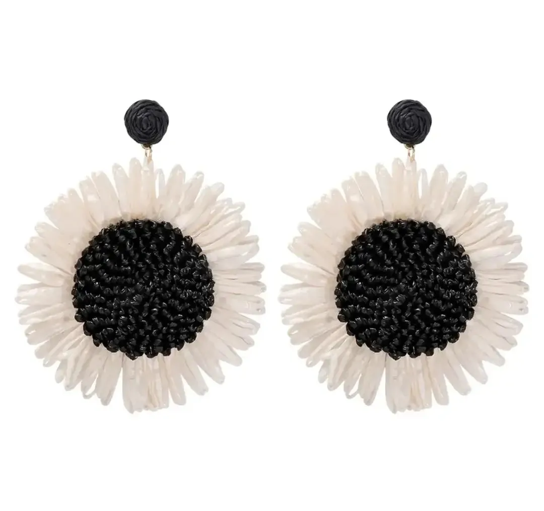 Monochrome Sunflower Boho Earrings