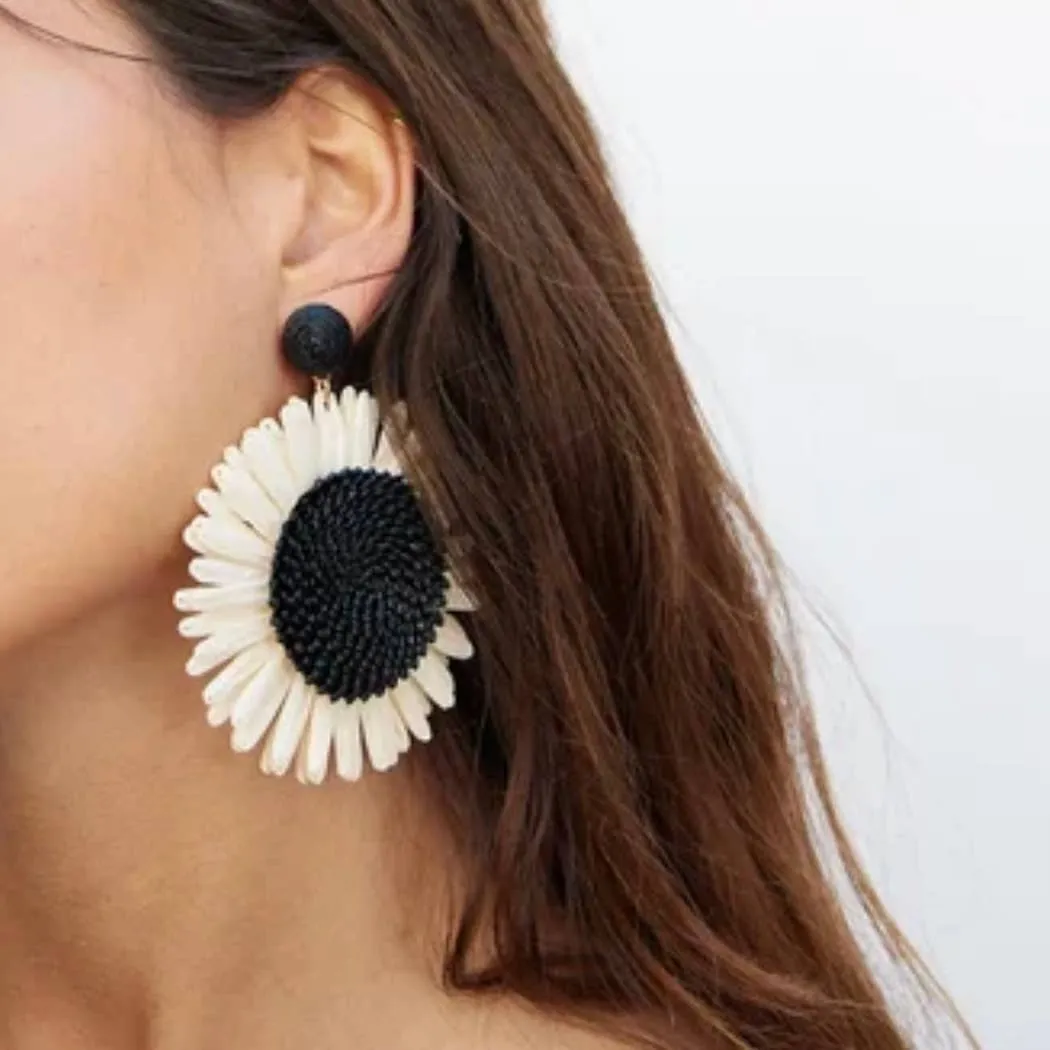 Monochrome Sunflower Boho Earrings