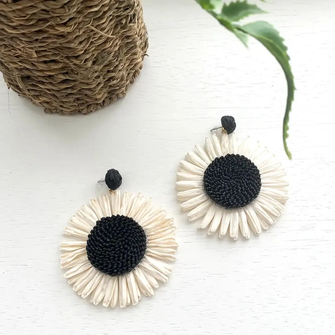 Monochrome Sunflower Boho Earrings