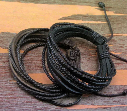 Monochrome Woven Leather Bracelet  Pure Hand-painted Leather Rope Bracelet