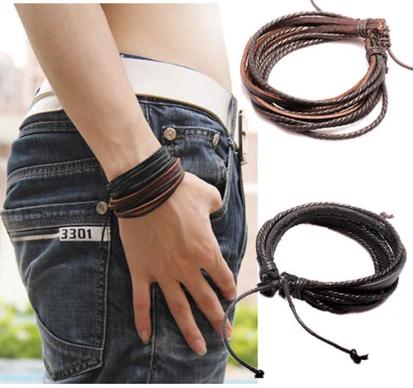 Monochrome Woven Leather Bracelet  Pure Hand-painted Leather Rope Bracelet