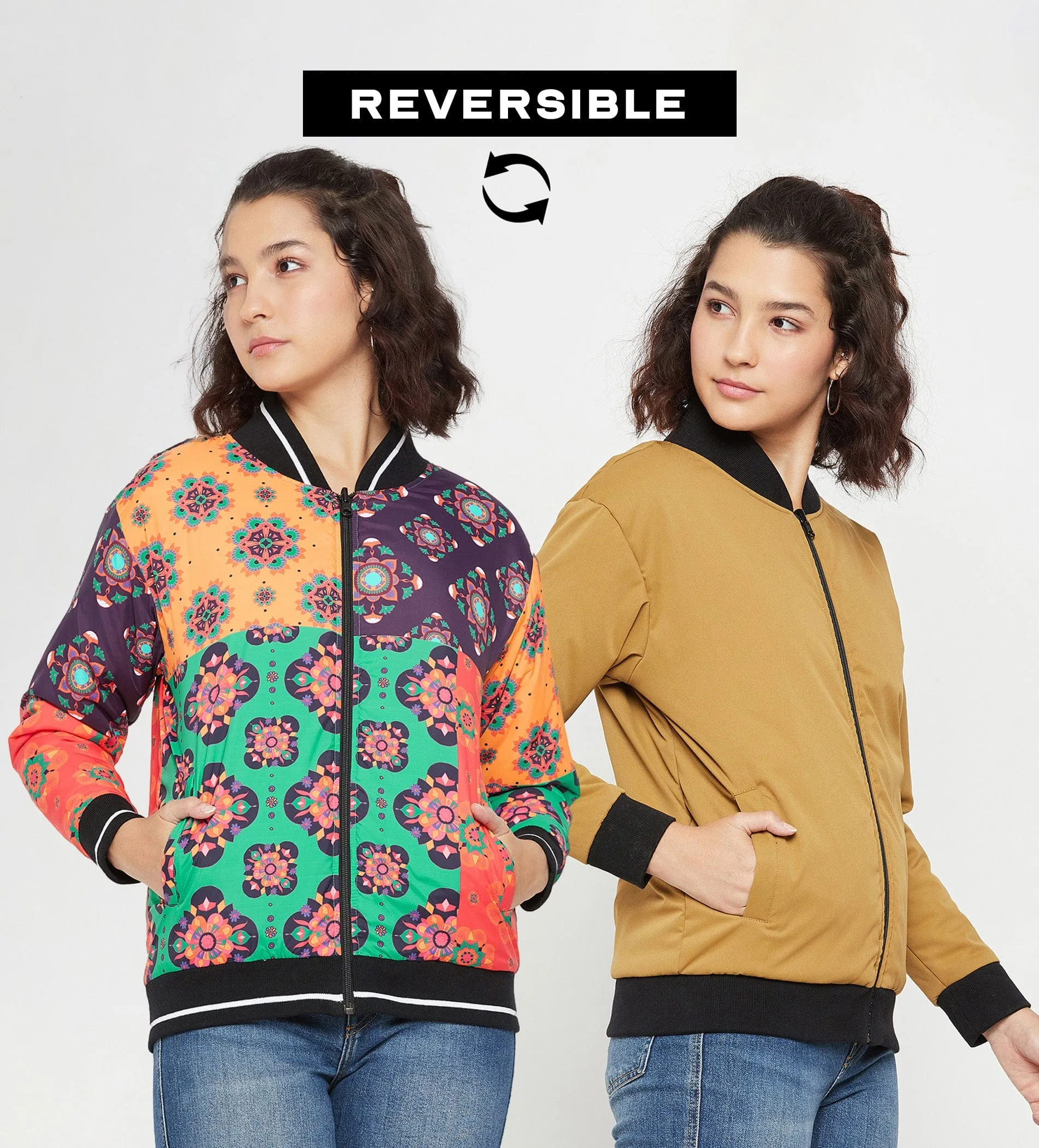 Multicolor Printed Reversible Jacket for Women