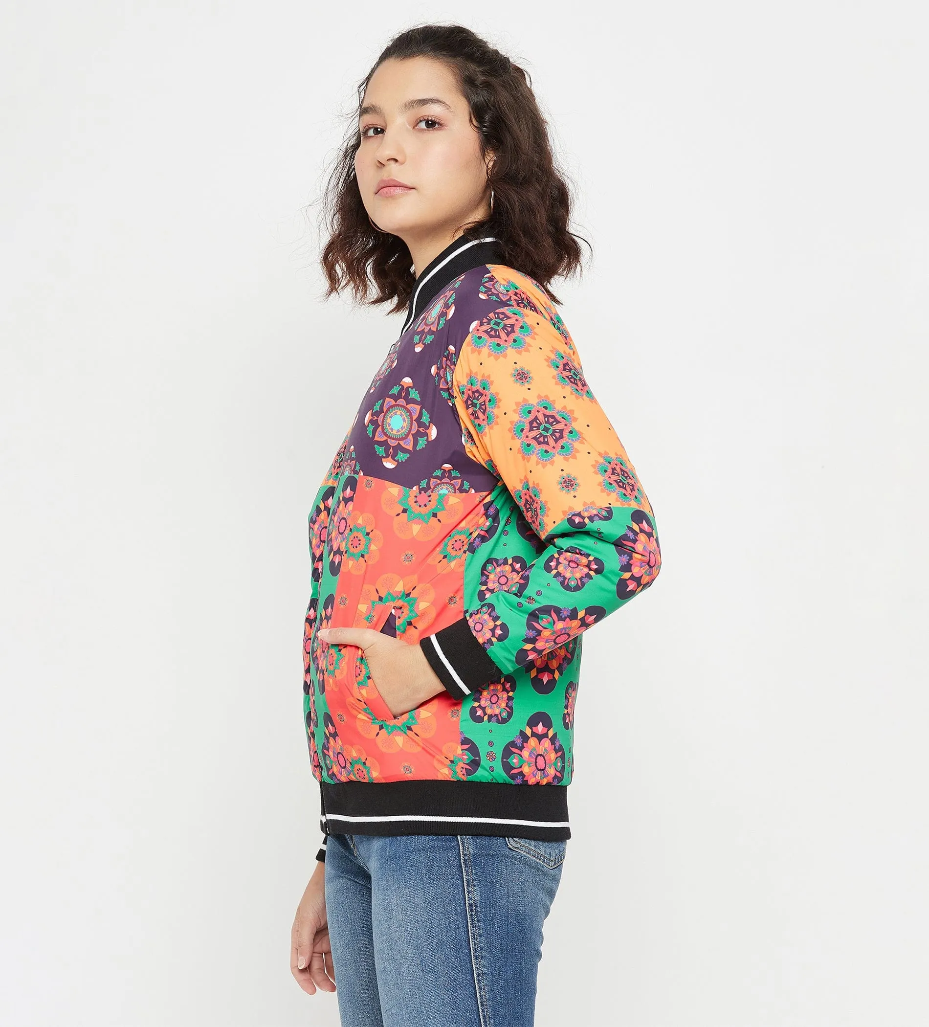 Multicolor Printed Reversible Jacket for Women