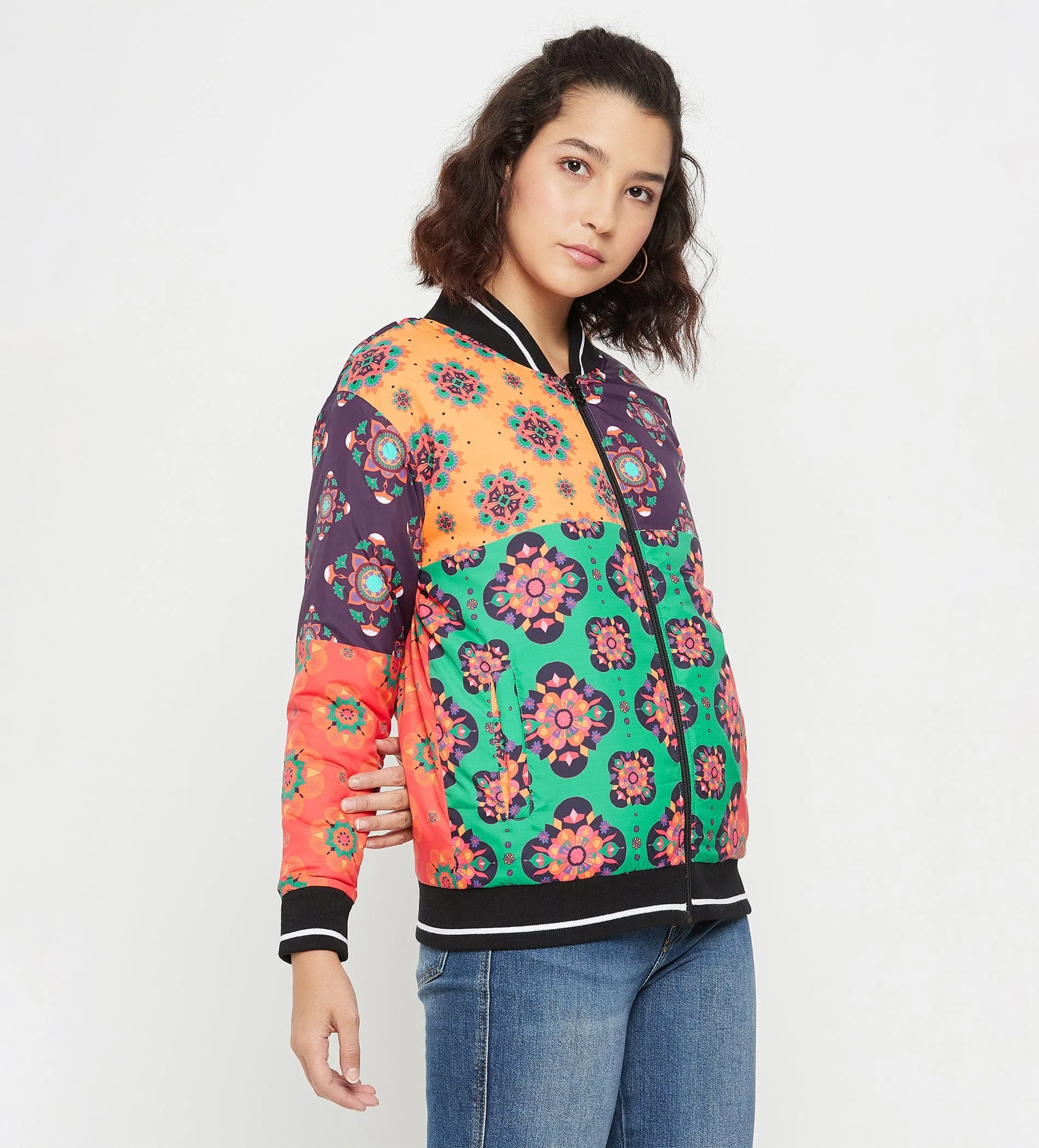 Multicolor Printed Reversible Jacket for Women