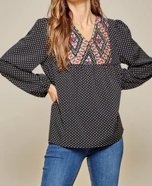 Polka Dot Darling Embroidered Top