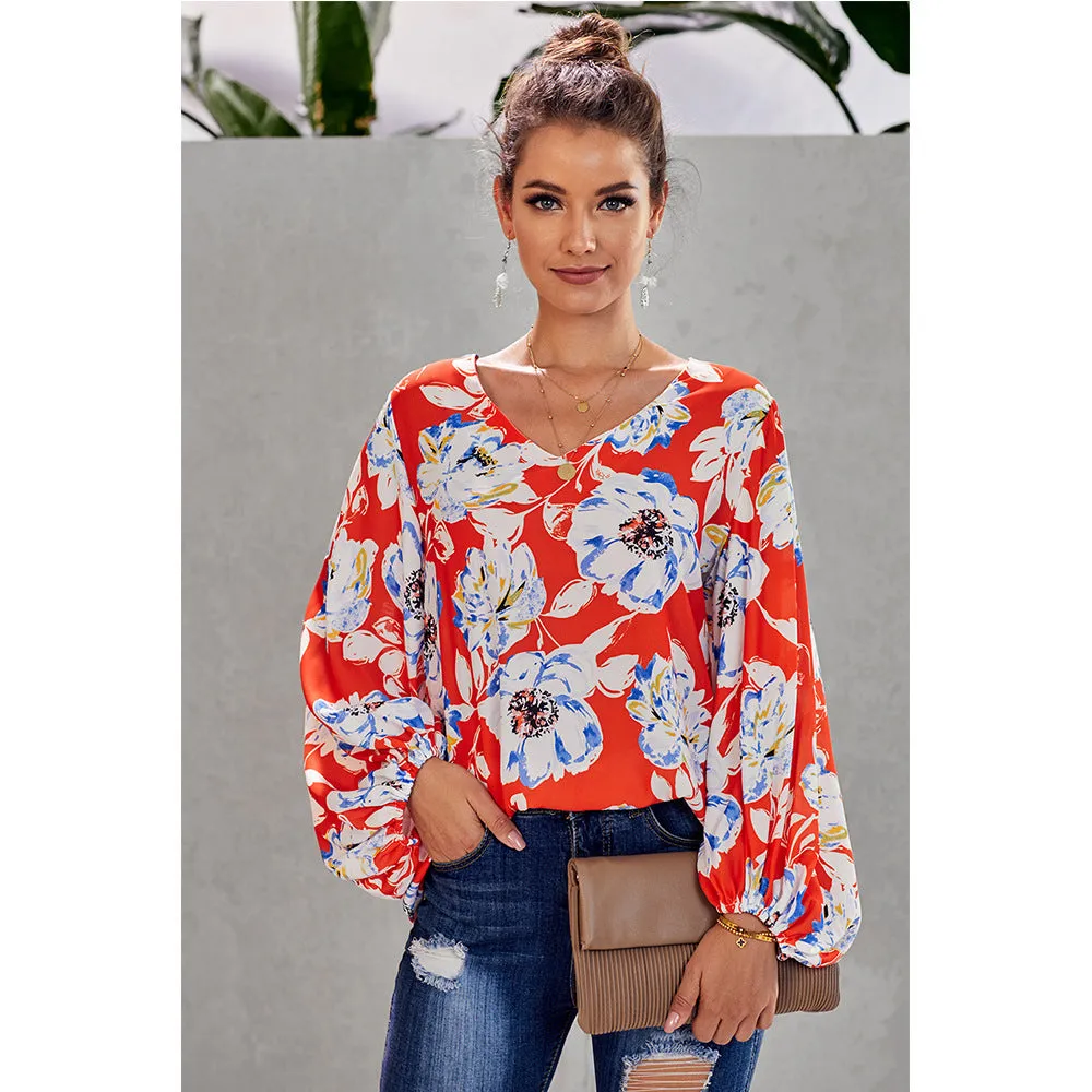 Printed Loose Lantern Sleeve Top