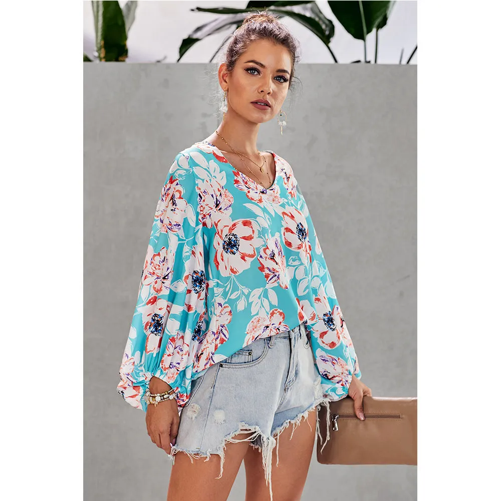 Printed Loose Lantern Sleeve Top