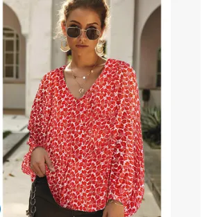 Printed Loose Lantern Sleeve Top