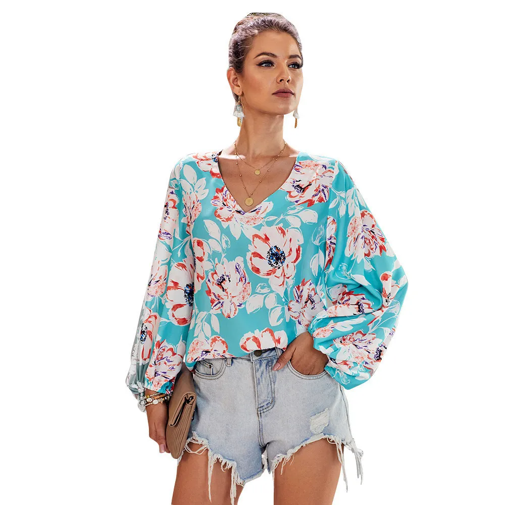 Printed Loose Lantern Sleeve Top