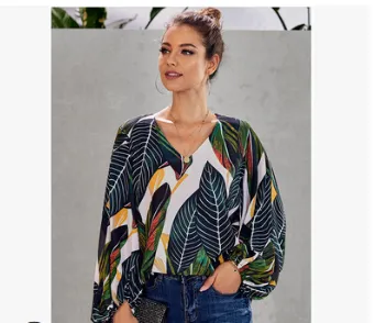 Printed Loose Lantern Sleeve Top