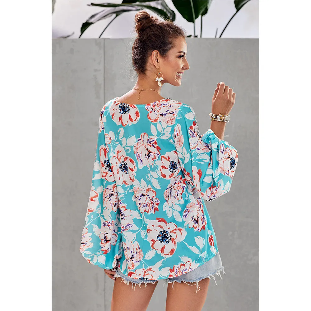 Printed Loose Lantern Sleeve Top