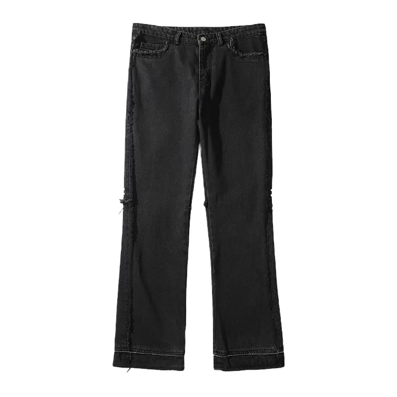 Relax fit deconstructed jeans with zipper cuff