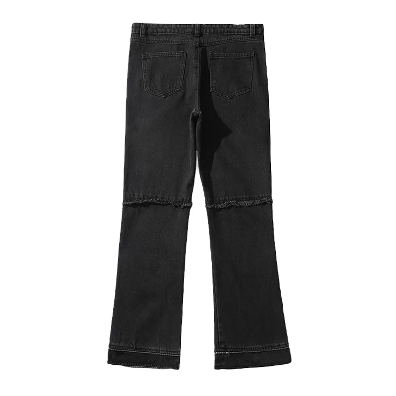 Relax fit deconstructed jeans with zipper cuff