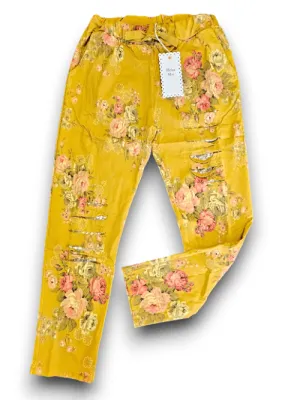 RIPPED PANTS LINEN HIGH TEA MUSTARD