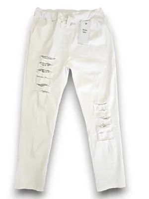 RIPPED PANTS LINEN WHITE