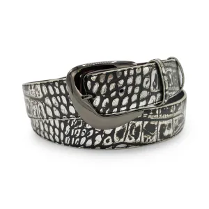 Silver Mirror Metallic Mock Croc Gunmetal Belt