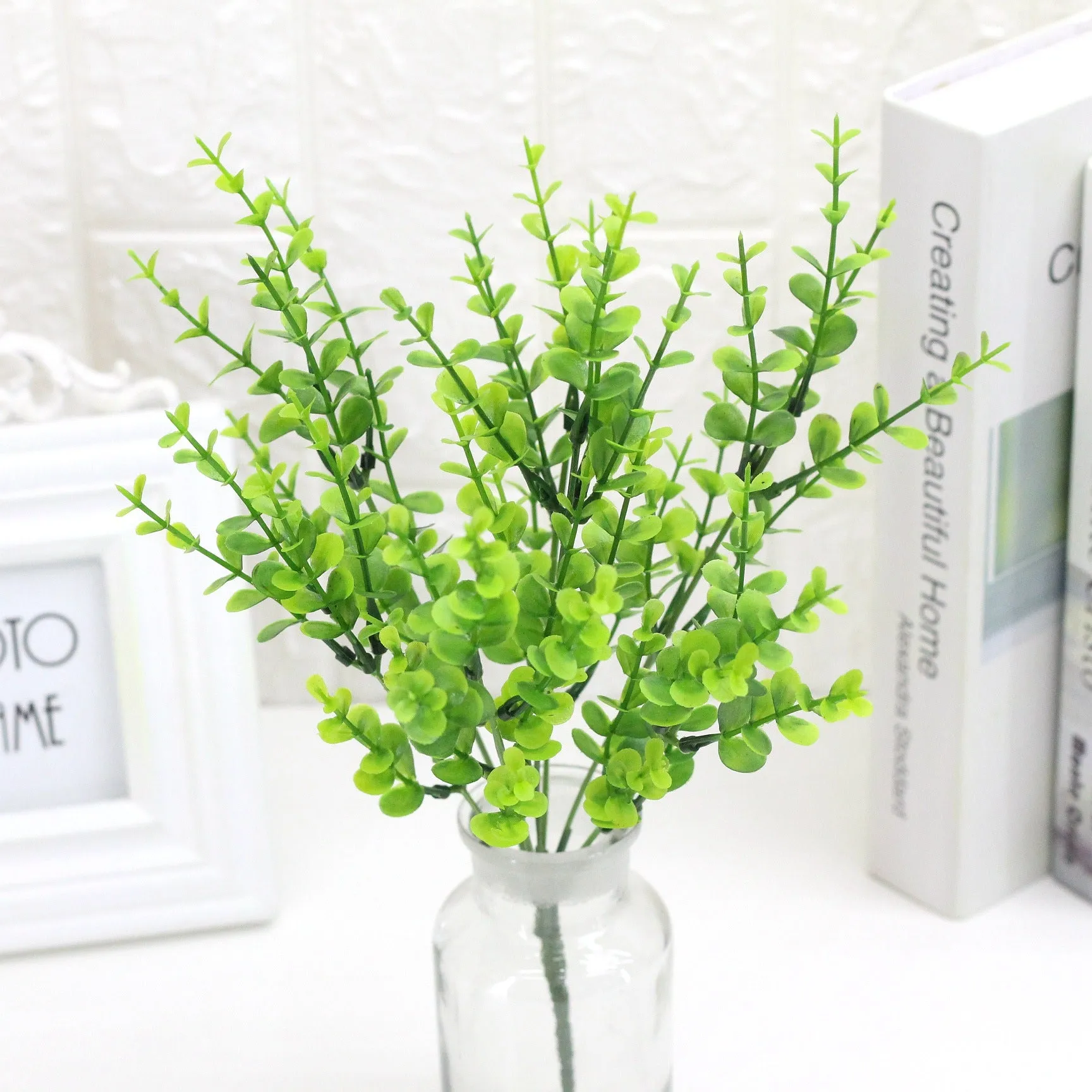 Small Eucalyptus Simulation Zamioculcas Leaves Plastic Handle Bunch of Aquatic Plants Plant Wall Accessories Home Decoration Plastic Leaves