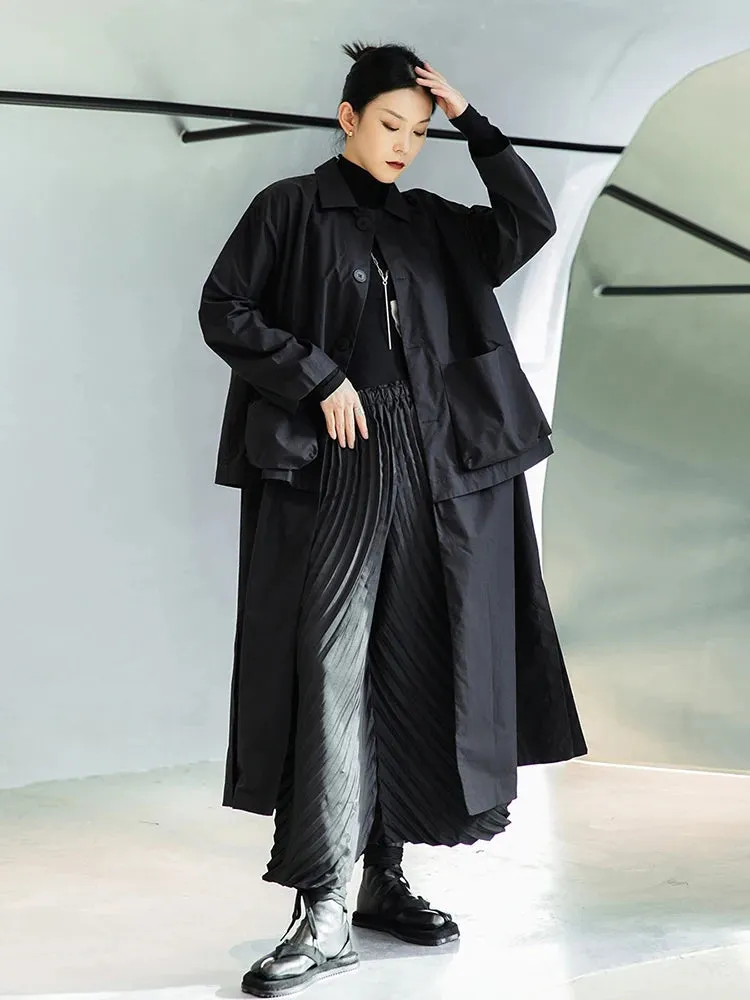 Statement Oversized Long Black Windbreaker