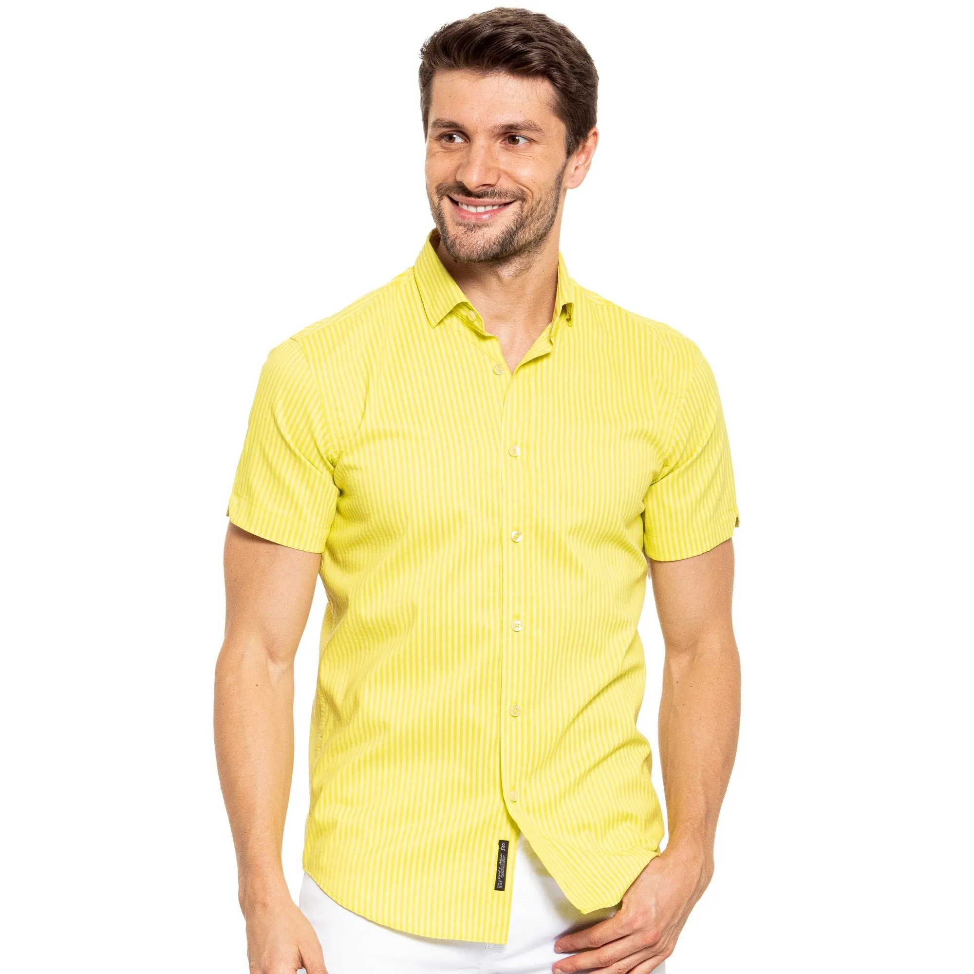 Striped Short Sleeve Shirt - Yellow