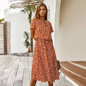 Summer Short Sleeve Polka Dot Leopard Print Dress