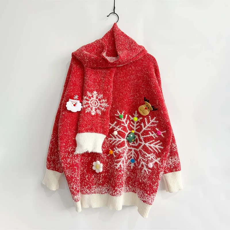 Two Piece Christmas Sweater and Scarf Set