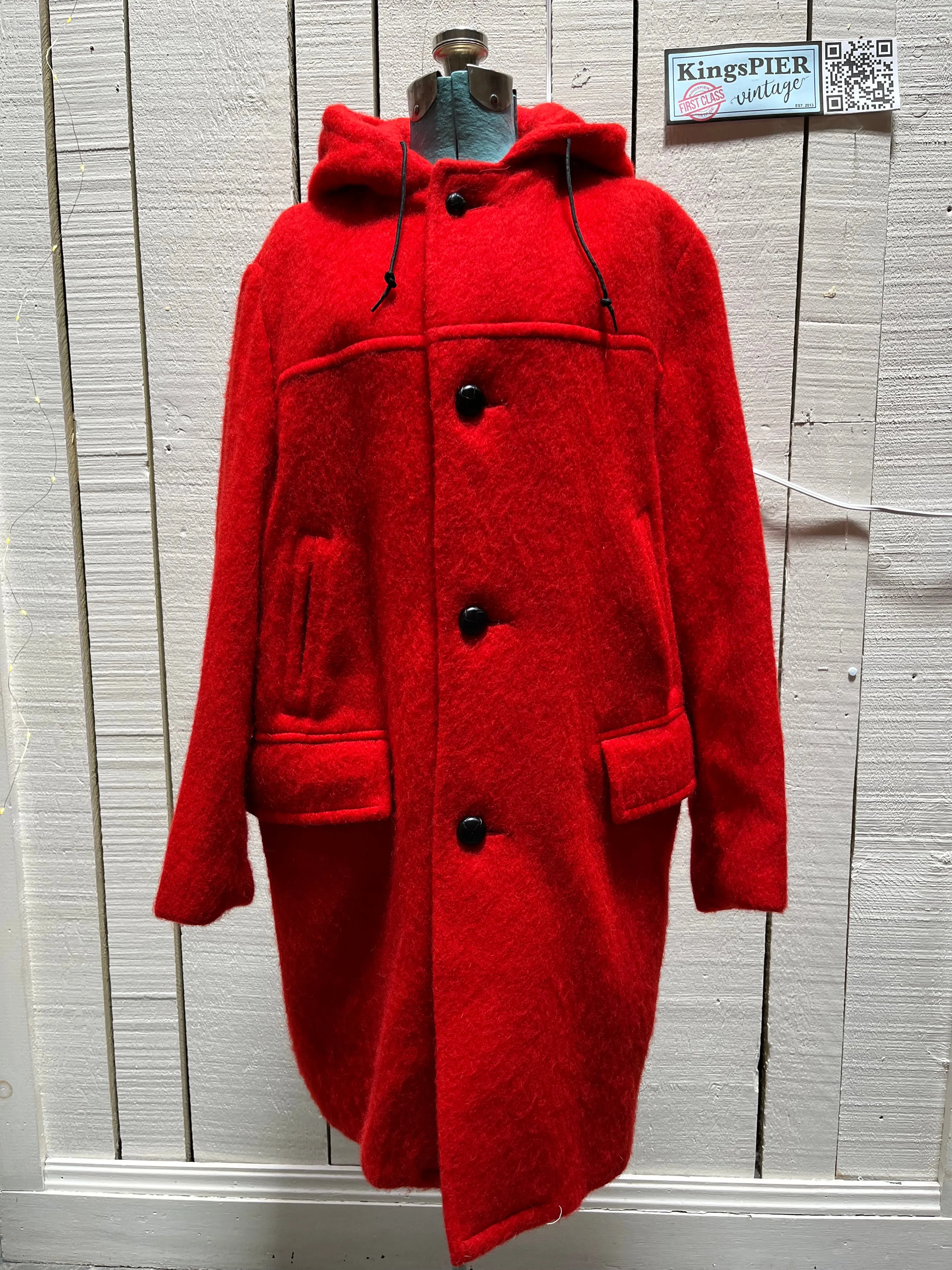 Vintage Hudson's Bay Company Red Point Blanket Duffle Coat with Hood, Made in Canada, NWOT Size Medium