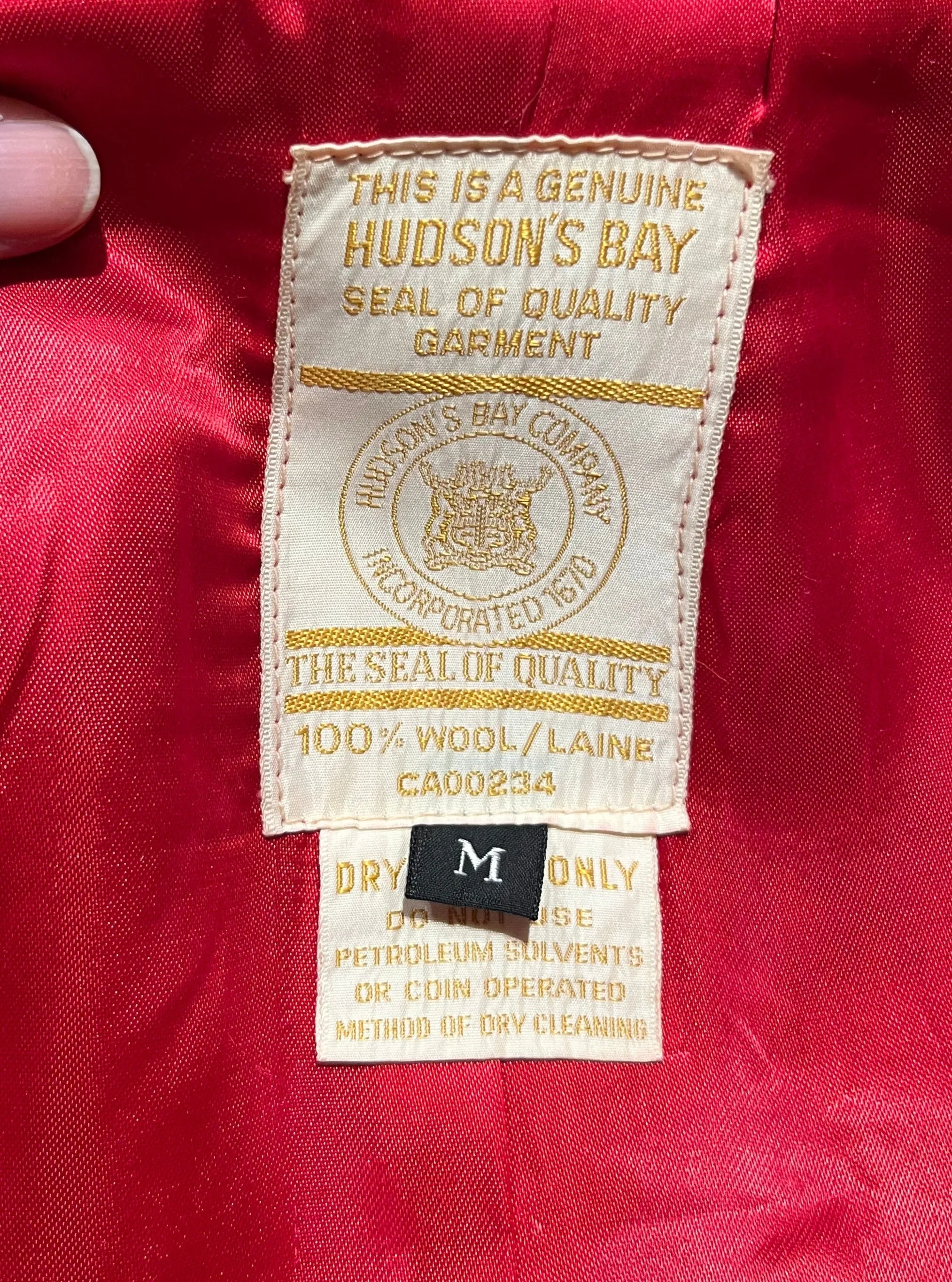 Vintage Hudson's Bay Company Red Point Blanket Duffle Coat with Hood, Made in Canada, NWOT Size Medium