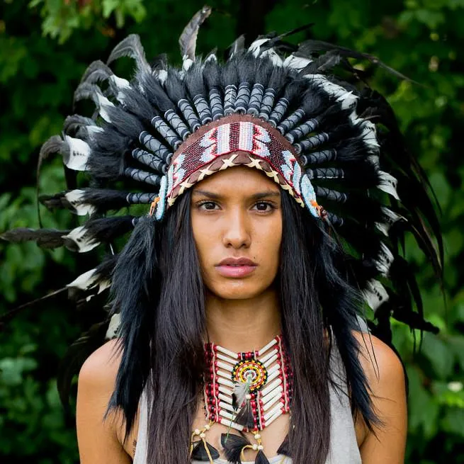 White-Black American Indian Headdress - 95cm