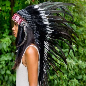 White-Black American Indian Headdress - 95cm