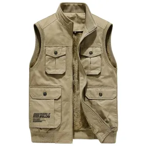 Winter Men's Sleeveless Jacket Fleece Men's Vest Warm Unloading Military Many Pocket Tactical Coat Male Autumn Fur Waistcoat Men 2XL -  S4359480