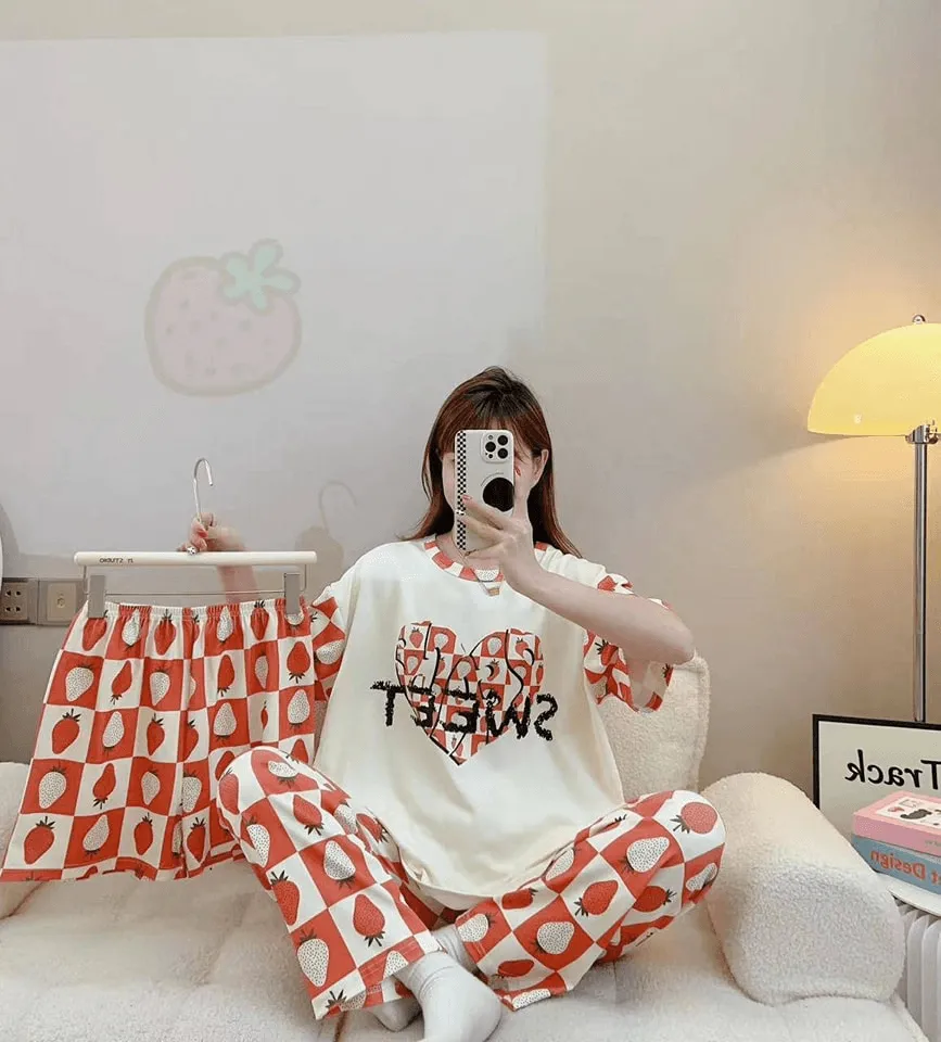 Women's Korean Fashion Autumn Pajamas 3 Pcs Set - 9036#