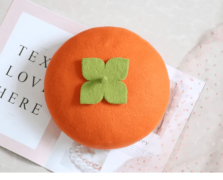 Wool Felt Persimmon Berets for Parent-Child Matching