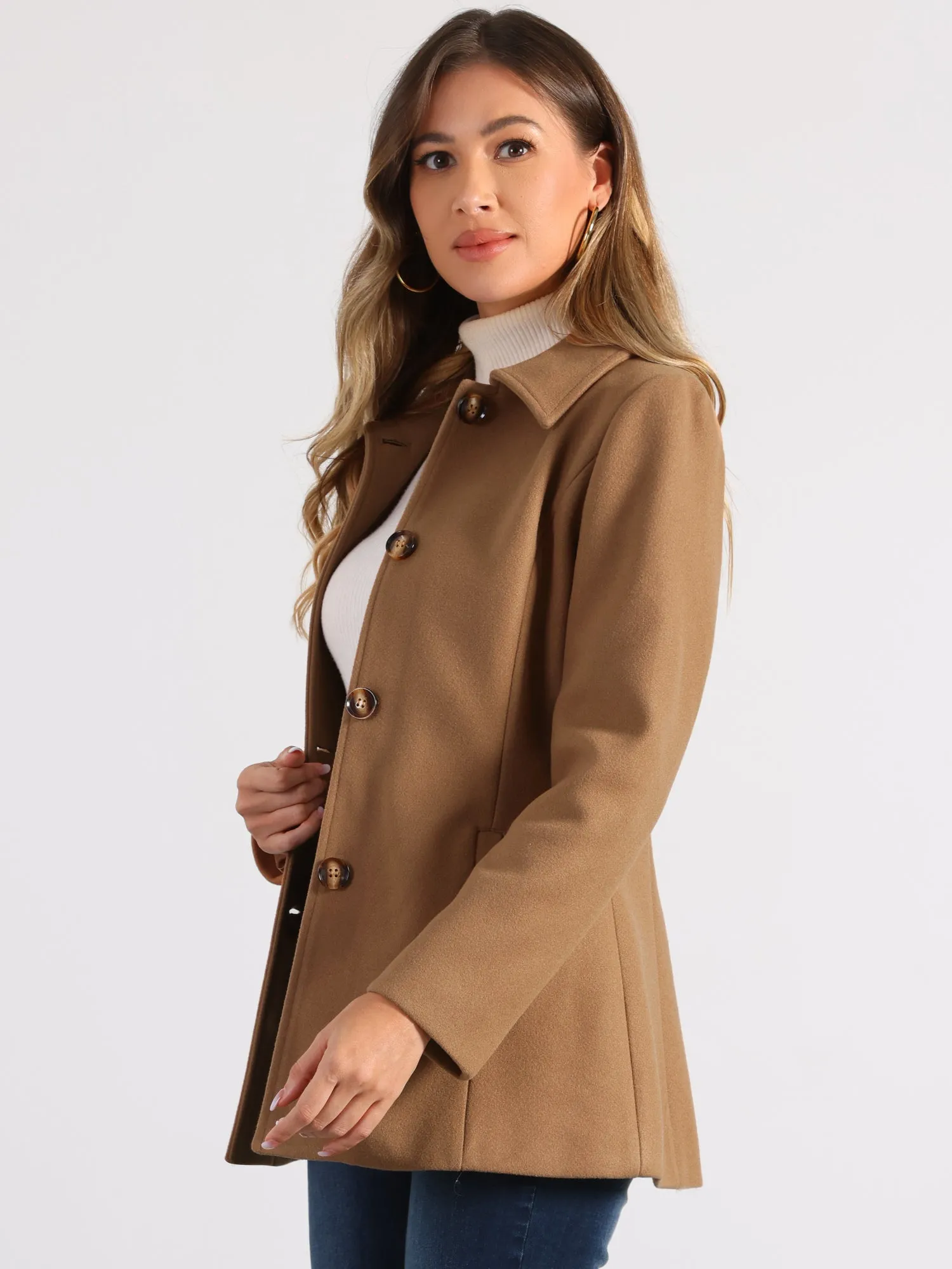 Work Office Winter Overcoat Single Breasted Point Collar Pea Coat