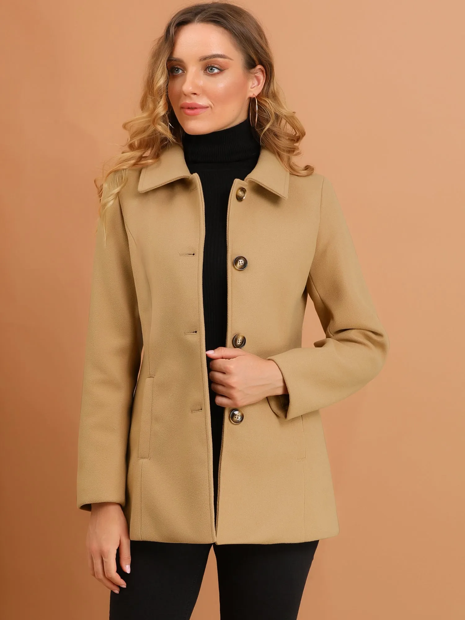 Work Office Winter Overcoat Single Breasted Point Collar Pea Coat