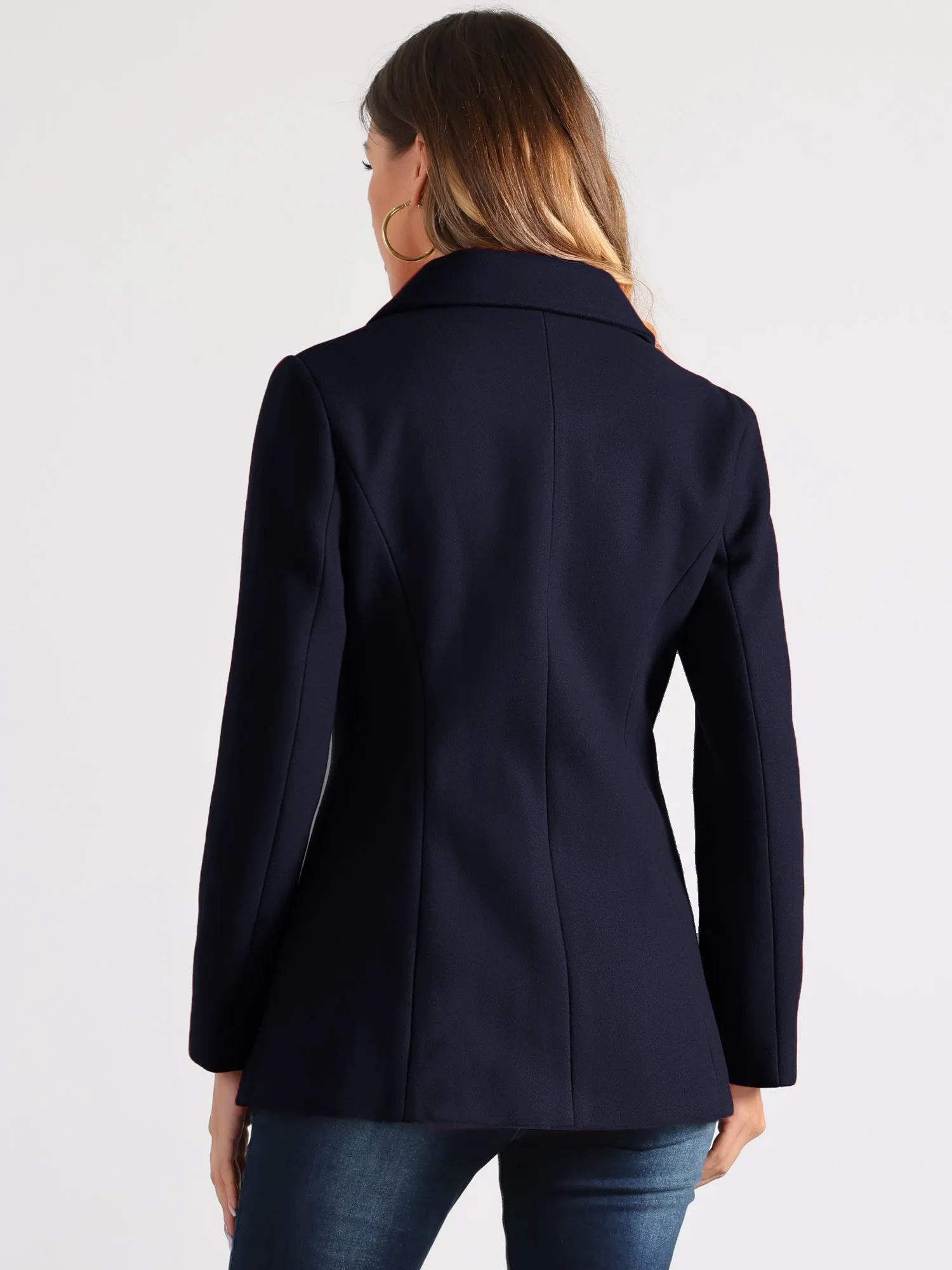 Work Office Winter Overcoat Single Breasted Point Collar Pea Coat