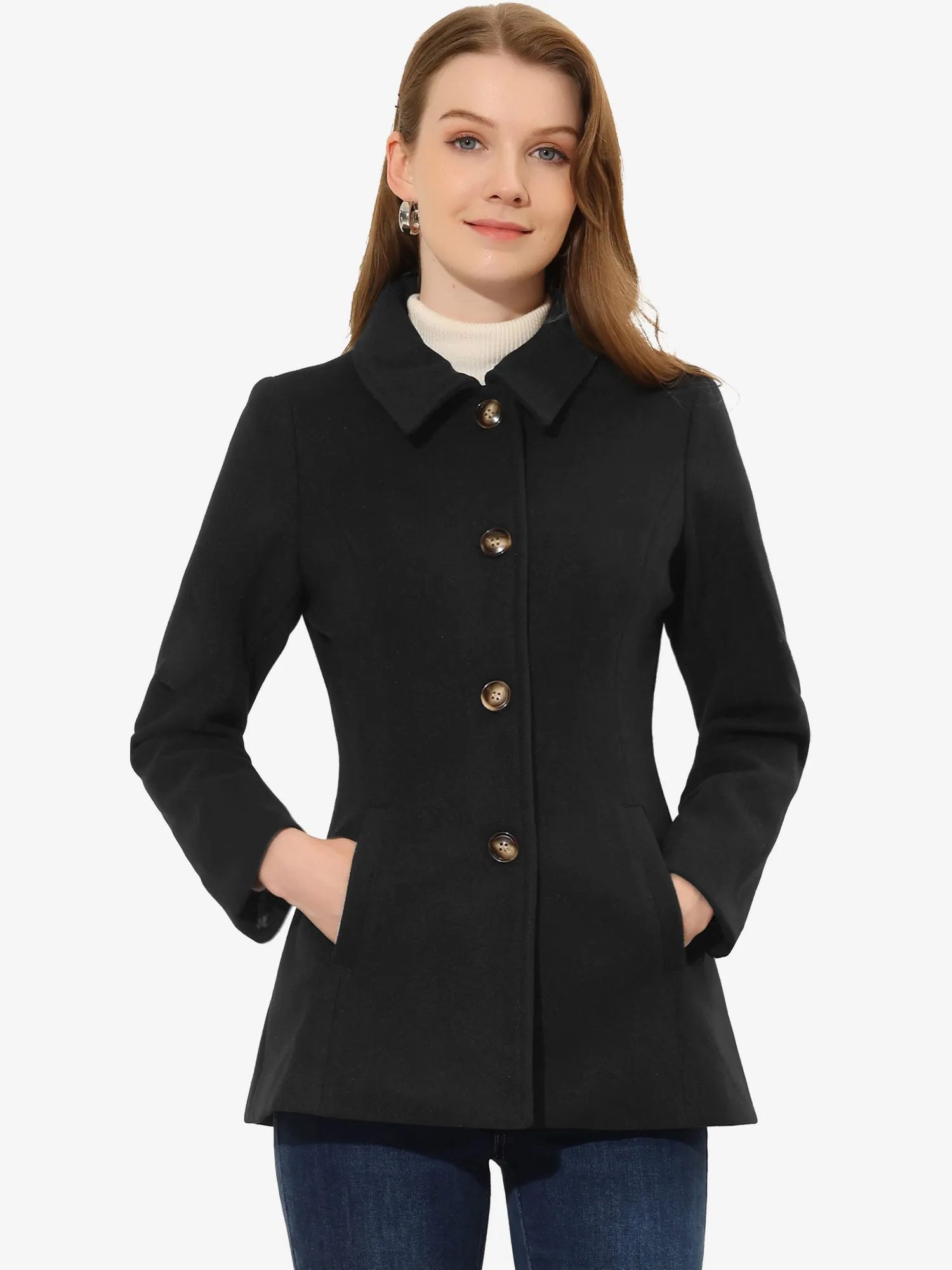 Work Office Winter Overcoat Single Breasted Point Collar Pea Coat