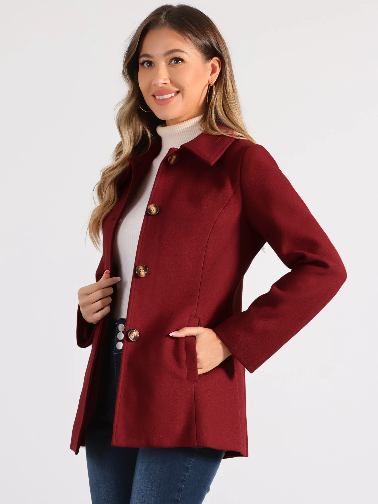 Work Office Winter Overcoat Single Breasted Point Collar Pea Coat