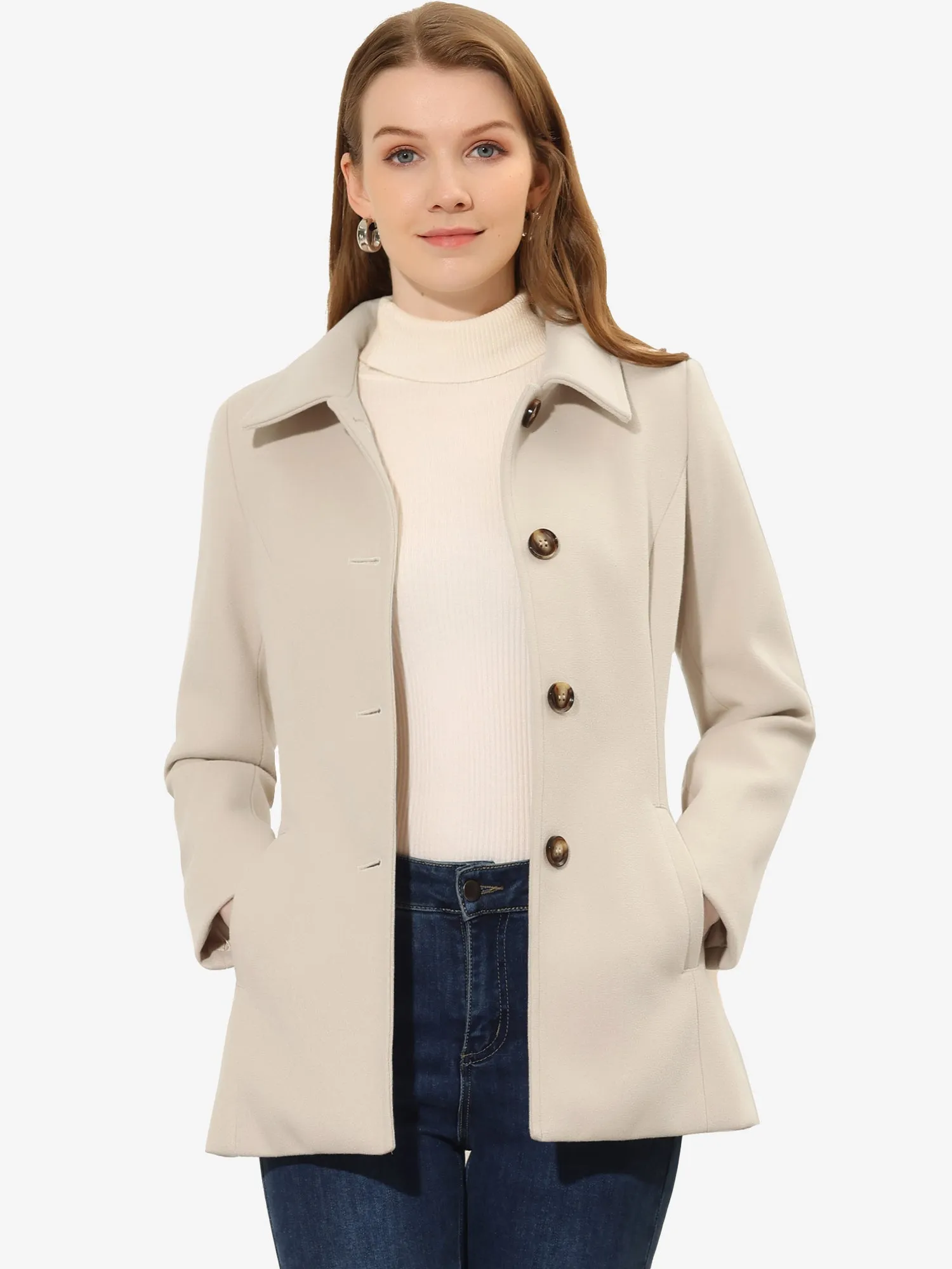 Work Office Winter Overcoat Single Breasted Point Collar Pea Coat