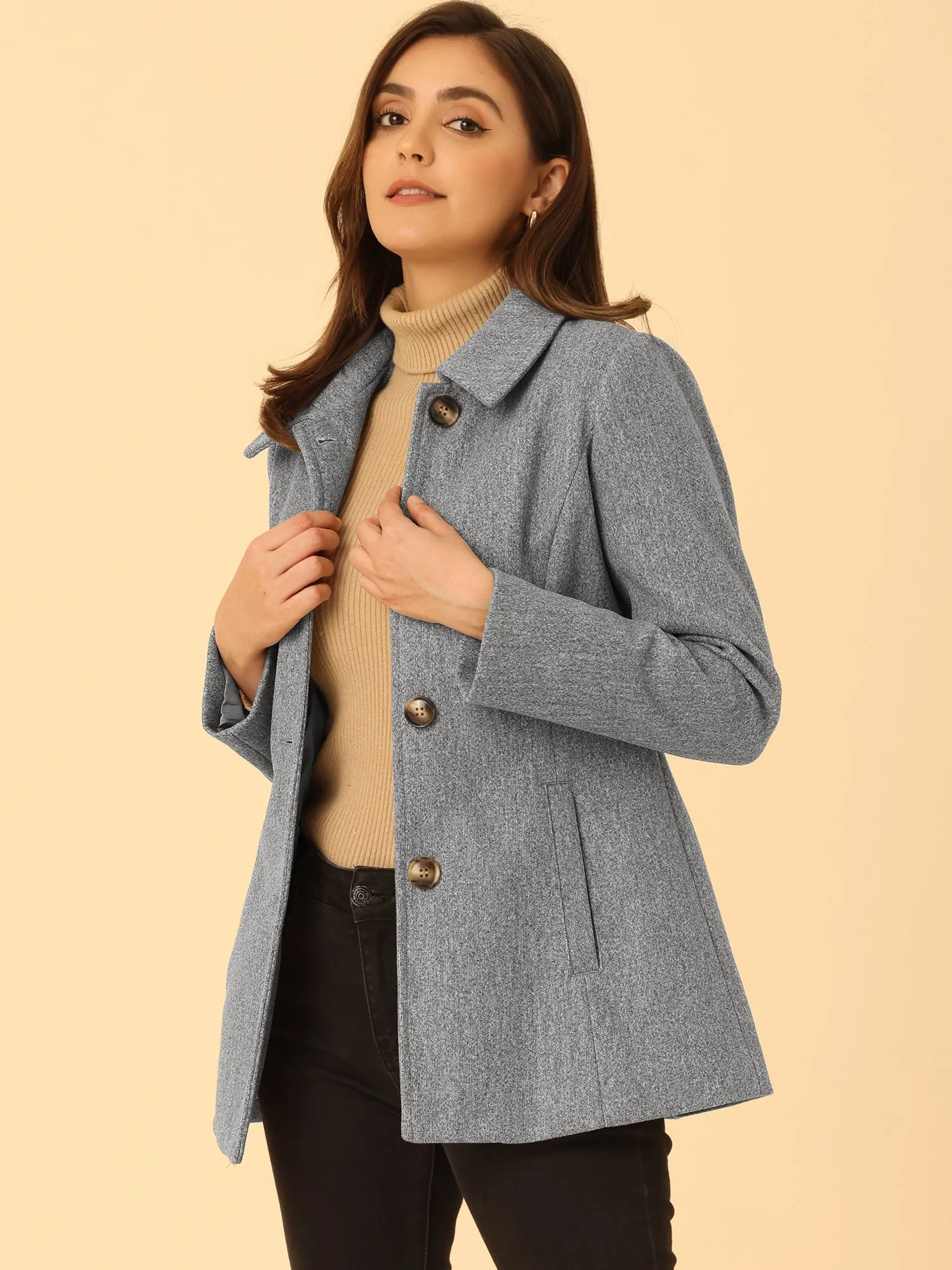 Work Office Winter Overcoat Single Breasted Point Collar Pea Coat