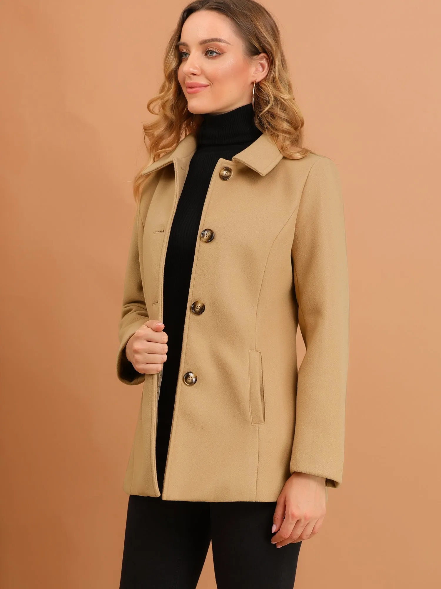 Work Office Winter Overcoat Single Breasted Point Collar Pea Coat