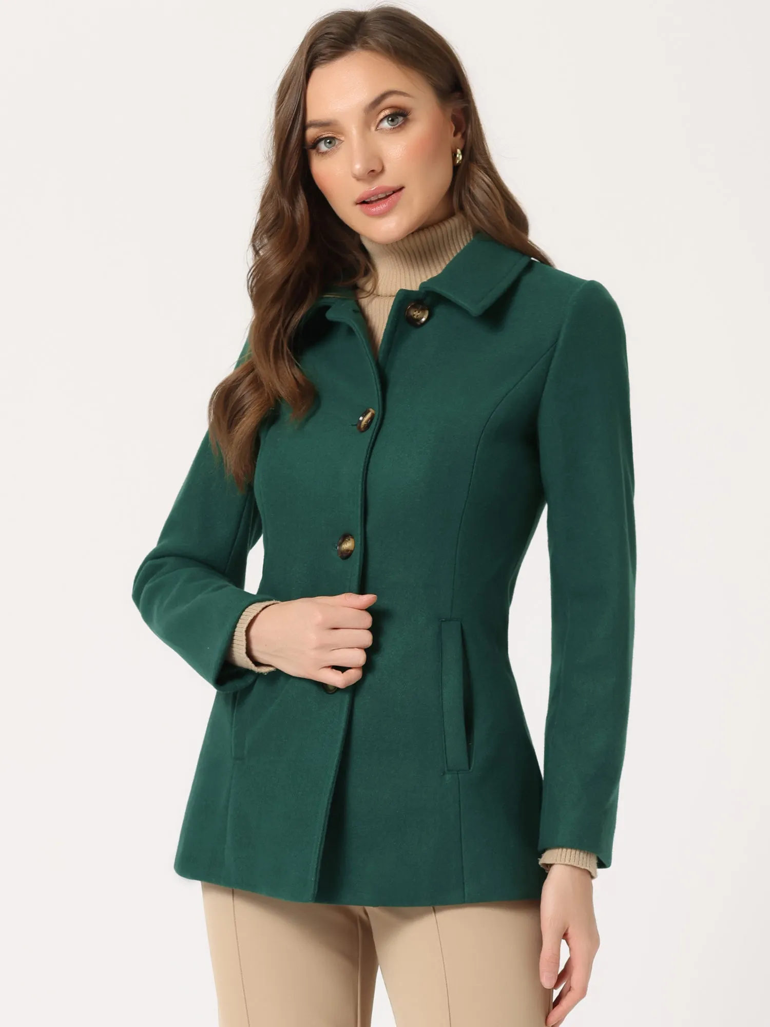 Work Office Winter Overcoat Single Breasted Point Collar Pea Coat