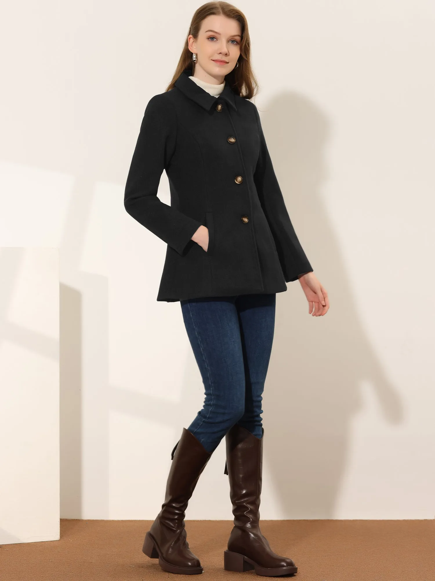 Work Office Winter Overcoat Single Breasted Point Collar Pea Coat