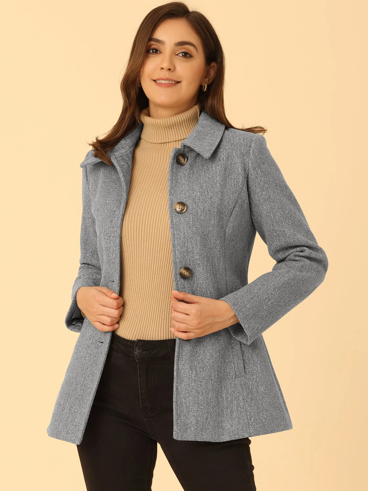 Work Office Winter Overcoat Single Breasted Point Collar Pea Coat